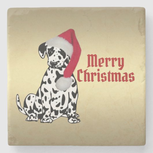 Merry Kerstdalmatian Stenen Onderzetter (Voorkant)