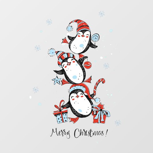 Merry Kerstdanserende pinguins Snowflakes Raamsticker (Vel)