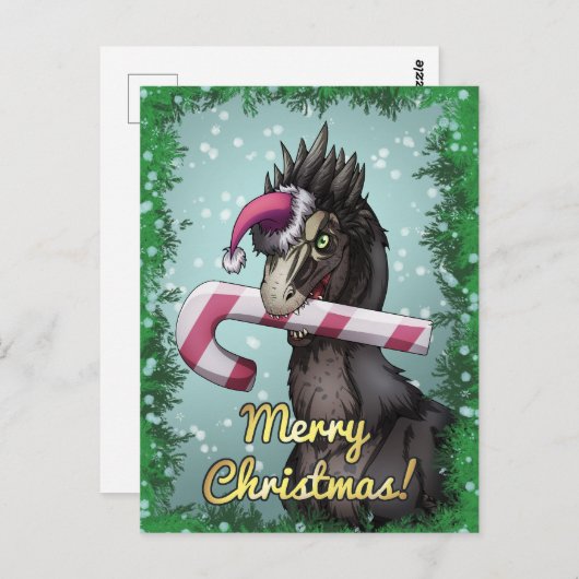 Merry Kerstdinosaur Briefkaart (Voorkant / Achterkant)