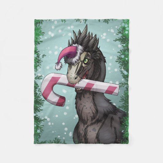 Merry Kerstdinosaur Fleece Deken (Voorkant)