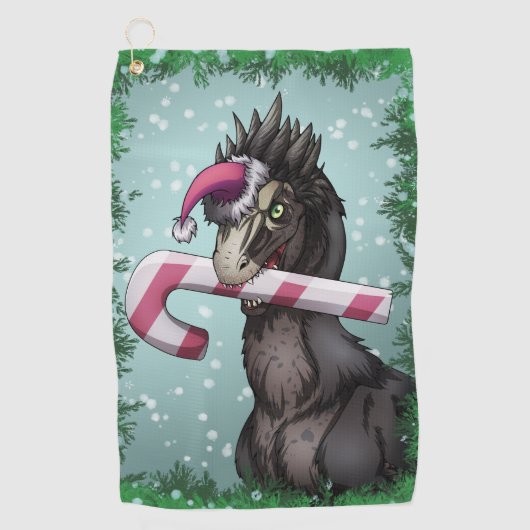 Merry Kerstdinosaur Golfhanddoek (Voorkant)