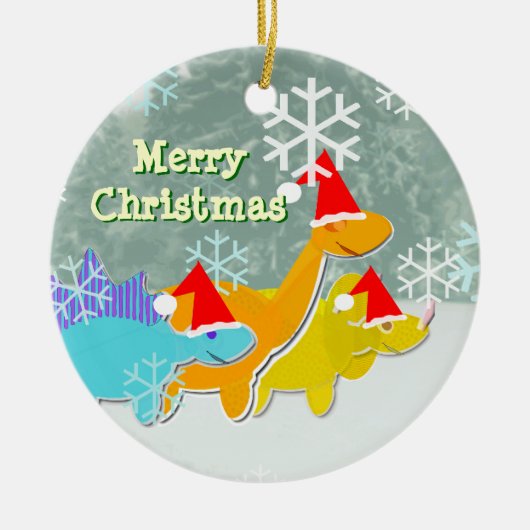 Merry Kerstdinosauriaanse sieraad Keramisch Ornament (Voorkant)