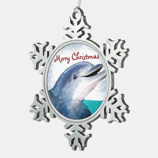 Merry Kerstdolphin Tin Sneeuwvlok Ornament (Rechts)