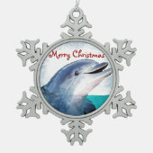 Merry Kerstdolphin Tin Sneeuwvlok Ornament (Voorkant)