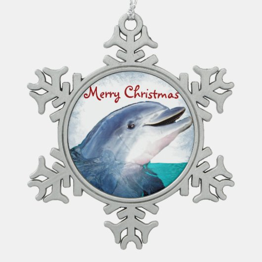 Merry Kerstdolphin Tin Sneeuwvlok Ornament (Voorkant)