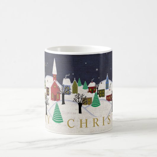 Merry Kerstdorp Folk Art Monogrammed Name Koffiemok (Center)