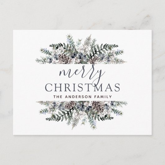 Merry Kerstdusty Blue Greenery Holiday Feestdagenkaart