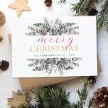 Merry Kerstdusty Blue Greenery Holiday Feestdagenkaart<br><div class="desc">Rustic Winter Merry Kerstmis met Holiday Dusty Blue,  Green and Brown Greenery,  Pine Tree Branches,  Pinecones en simpele achtergrond.</div>