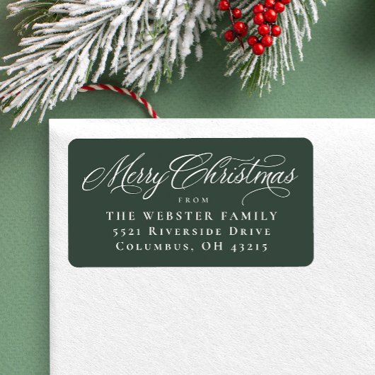 Merry Kerstelegant green return address Etiket