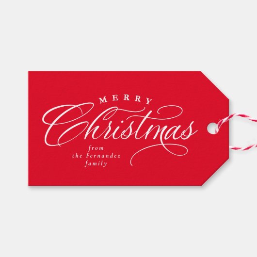 Merry Kerstelegant script red vakantie Cadeaulabel (Voorkant (Horizontaal))