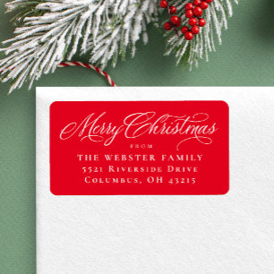 Merry Kerstelegant script rood retouradres Etiket