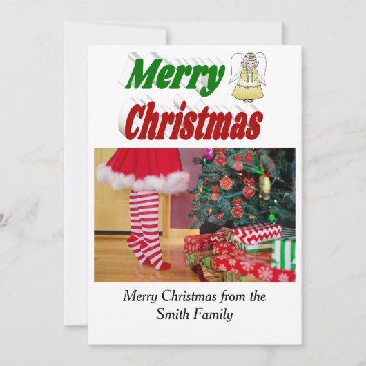 Merry kerstengel foto rode groene typografie feestdagenkaart (Voorkant)