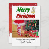 Merry kerstengel foto rode groene typografie feestdagenkaart (Voorkant / Achterkant)