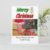 Merry kerstengel foto rode groene typografie feestdagenkaart (Staand voorkant)