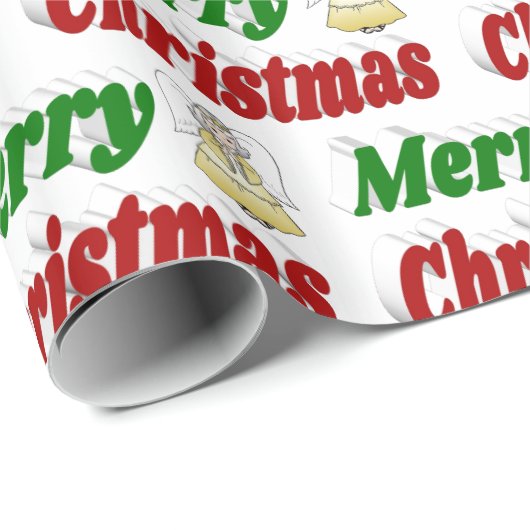 Merry Kerstengel rode typografie Cadeaupapier (Rol Hoek)