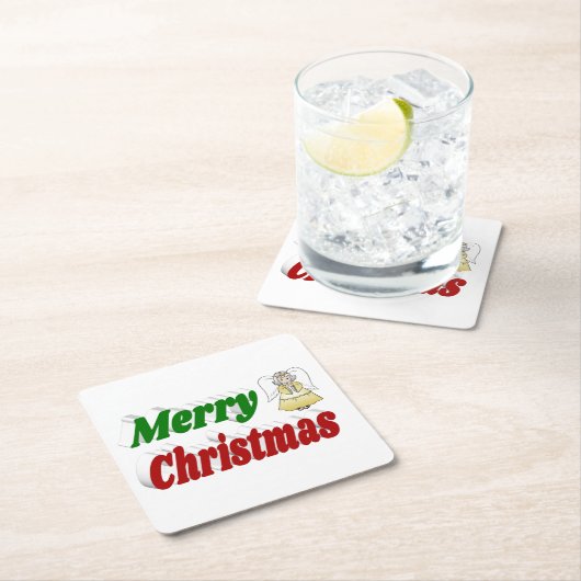 Merry Kerstengel rode typografie Kartonnen Onderzetters (Insitu)