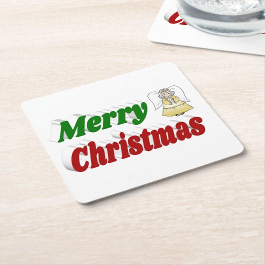 Merry Kerstengel rode typografie Kartonnen Onderzetters (Schuin)