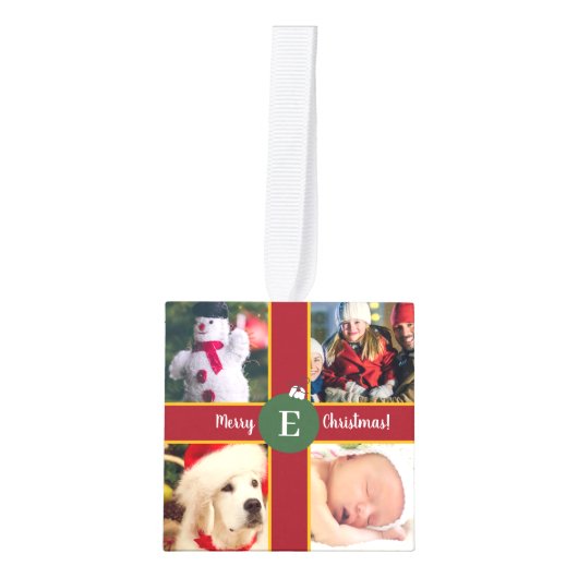 Merry Kerstfamilie Foto Collage Monogram Decoratie (Voorkant)