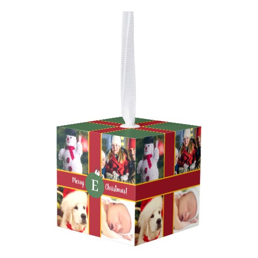 Merry Kerstfamilie Foto Collage Monogram Decoratie (Achter hoekig)