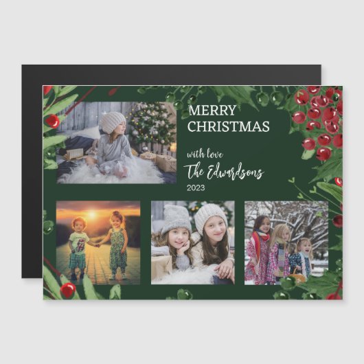 Merry kerstfamiliefoillage magnetische kaart (Voorkant / Achterkant)