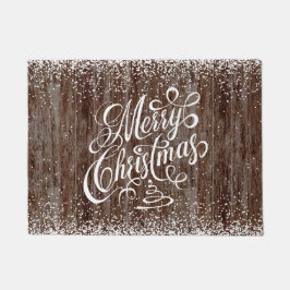 Merry KerstFancy Typografie Wood Snowfall Deurmat