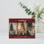 Merry Kerstfeest Drie Familiefotografie Feestdagenkaart (Staand voorkant)