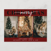 Merry Kerstfeest Drie Familiefotografie Feestdagenkaart (Voorkant)