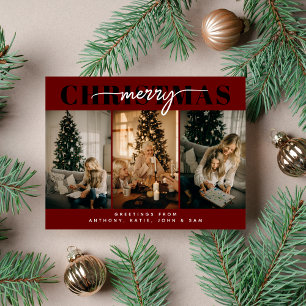 Merry Kerstfeest Drie Familiefotografie Feestdagenkaart
