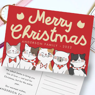 Merry Kerstfeest Funny Cute Cats Caroling Feestdagenkaart