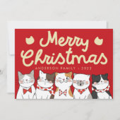 Merry Kerstfeest Funny Cute Cats Caroling Feestdagenkaart (Voorkant)