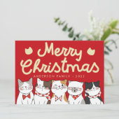 Merry Kerstfeest Funny Cute Cats Caroling Feestdagenkaart (Staand voorkant)