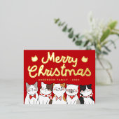 Merry Kerstfeest Funny Cute Cats Caroling Folie Feestdagen Briefkaart (Staand Voorkant)
