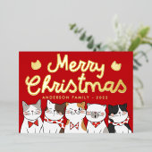 Merry Kerstfeest Funny Cute Cats Caroling Folie Feestdagenkaart (Staand Voorkant)