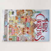 Merry Kerstfeest Funny Whimsical Cute Winter Town Legpuzzel (Horizontaal)