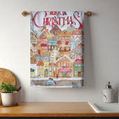 Merry Kerstfeest Funny Whimsical Cute Winter Town Theedoek