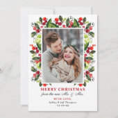 Merry kerstfeest Greenery Berries Wedding Foto Feestdagenkaart (Voorkant)
