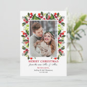 Merry kerstfeest Greenery Berries Wedding Foto Feestdagenkaart (Staand voorkant)