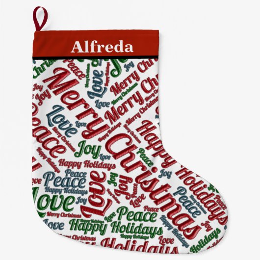 Merry kerstfeest Love Joy Personalize Grote Kerstsok (Voorkant)