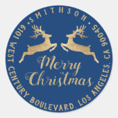 Merry Kerstfeestay Adres RSVP Blue Navy Ronde Sticker (Voorkant)