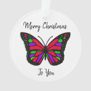 Merry Kerstfeestay Butterfly Holiday Ornament