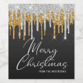 Merry Kerstfeestay Chic Glitter Personalized Wijn Etiket (Enkel label)