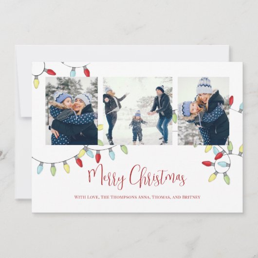 Merry Kerstfeestay Cute String Lights 4 Foto Feestdagenkaart (Voorkant)