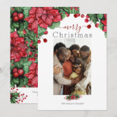 Merry Kerstfeestay Foto Floral Berry Feestdagenkaart (Voorkant / Achterkant)