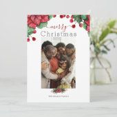 Merry Kerstfeestay Foto Floral Berry Feestdagenkaart (Staand voorkant)