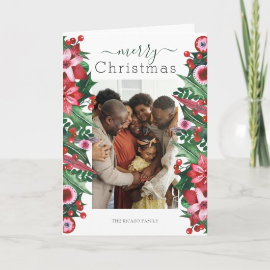 Merry Kerstfeestay Foto Holly Berry Feestdagen Kaart (Voorkant)