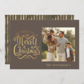 Merry Kerstfeestay Gold Brown Name Script Feestdagenkaart (Voorkant / Achterkant)