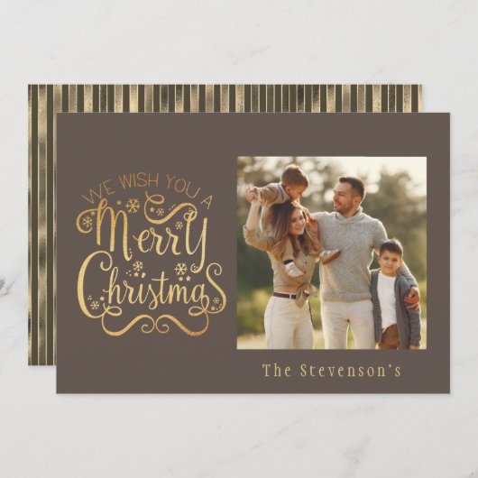 Merry Kerstfeestay Gold Brown Name Script Feestdagenkaart (Voorkant / Achterkant)