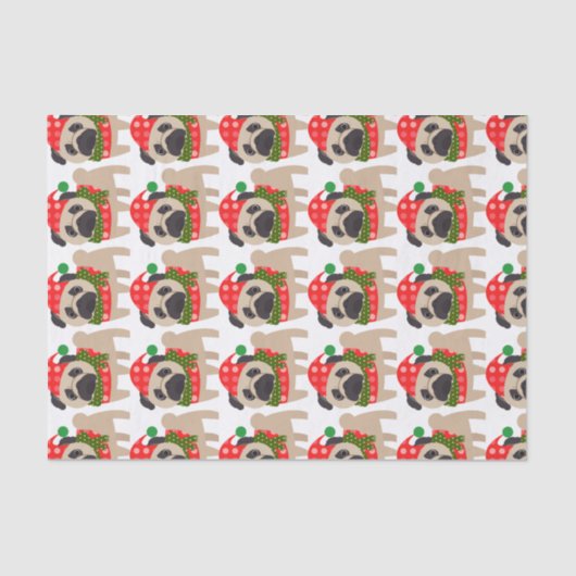 Merry Kerstfeestay Pug Dog Tissuepapier (Voorkant)