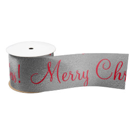 Merry Kerstfeestay Silver Satin Ribbon Satijnen Lint