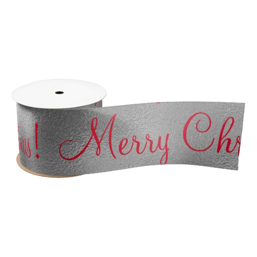 Merry Kerstfeestay Silver Satin Ribbon Satijnen Lint (Spoel)